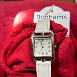 Vintage Hermes watch ((1980) in white gold with white alligator band!